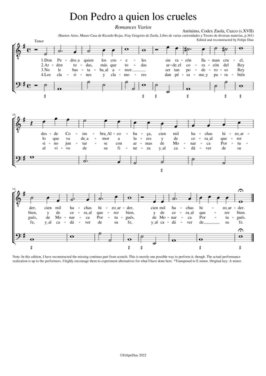Don Pedro a quien los crueles (arr. Early Music Scores)