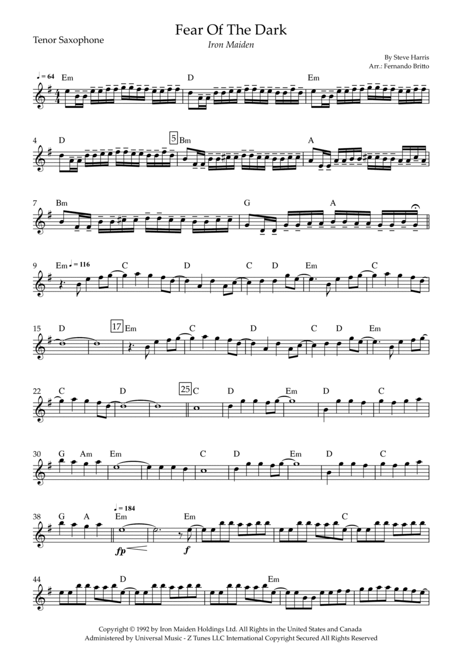 Fear Of The Dark (arr. Fernando Britto)