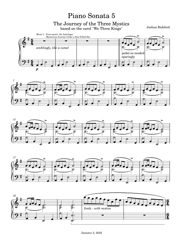 Piano Sonata 5 - The Journey of the Three Mystics (arr. Joshua Bickford)