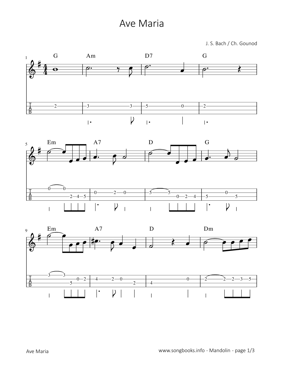 Ave Maria - J. S. Bach, Ch. Gounod (arr. songbooks.info)