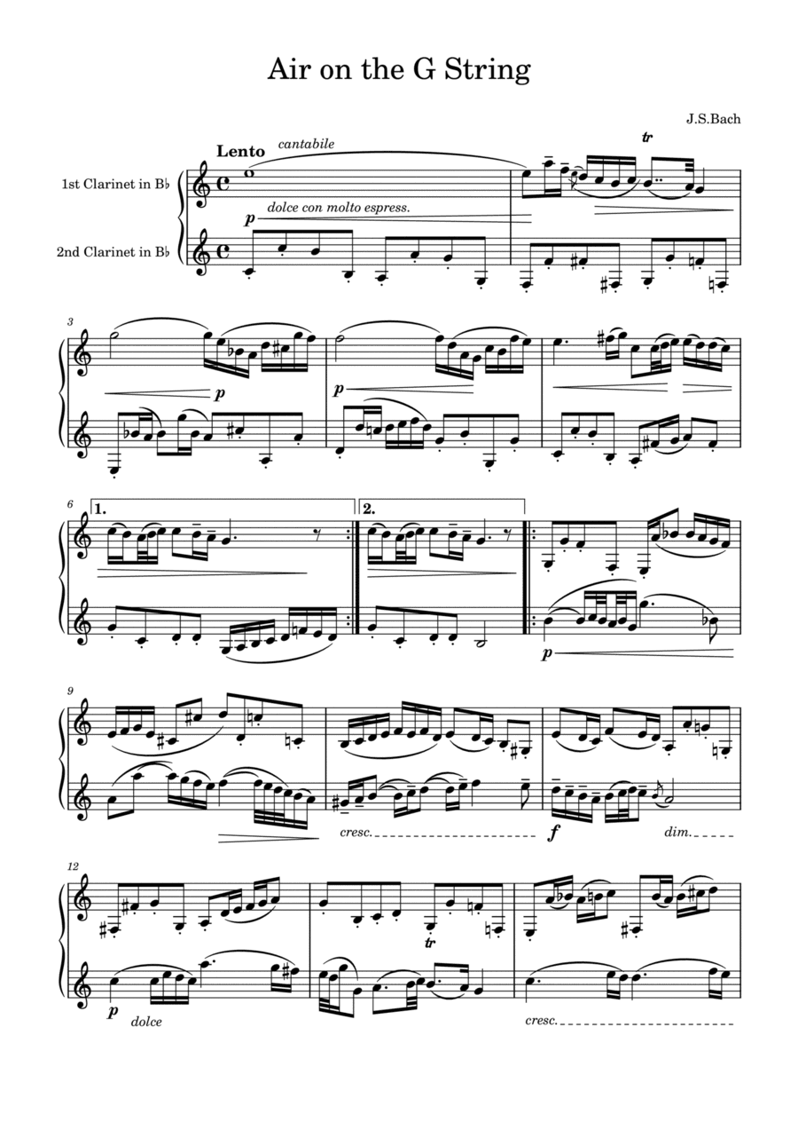 J.S.Bach: Air on the G String for two clarinets (arr. Saho Omukai)