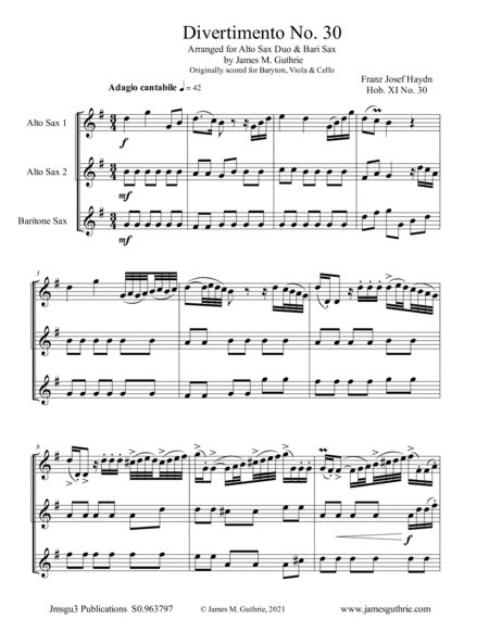Haydn: Divertimento No. 30 for Sax Trio (arr. James M. Guthrie)