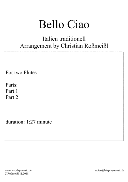 Bella Ciao for two Flutes (arr. Christian Roßmeißl)