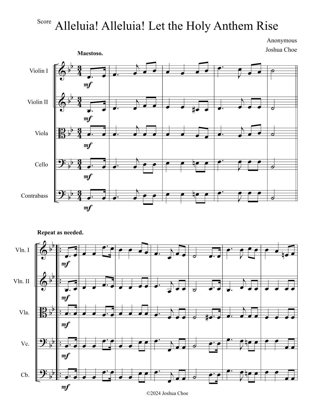 Alleluia! Alleluia! Let the Holy Anthem Rise (arr. Joshua Choe)