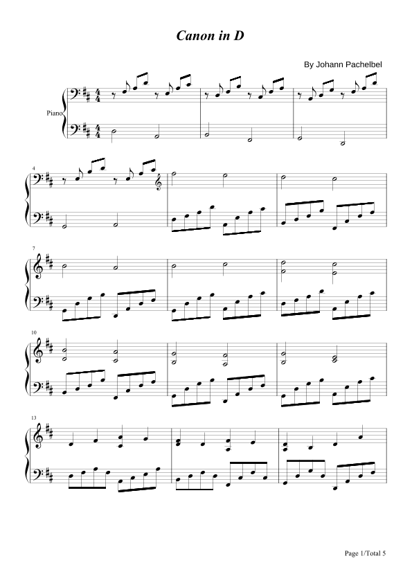 Canon in D Major Kyoko Fukada Concert Edition Piano Solo