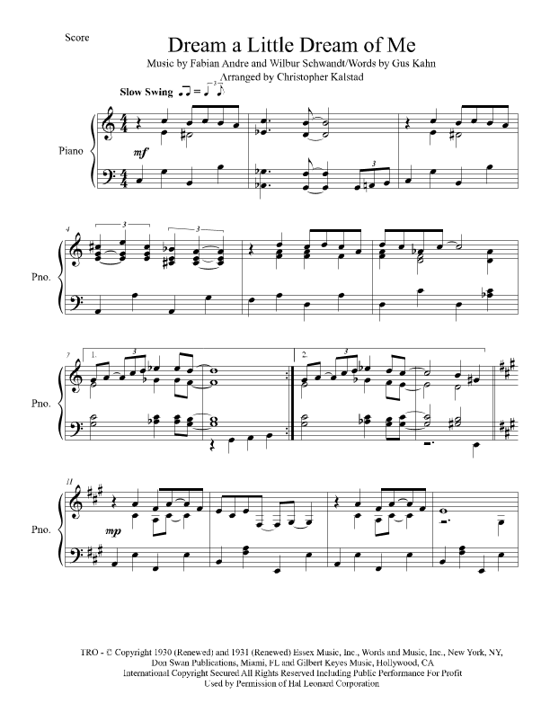 Dream A Little Dream Of Me (arr. Christopher Kalstad)