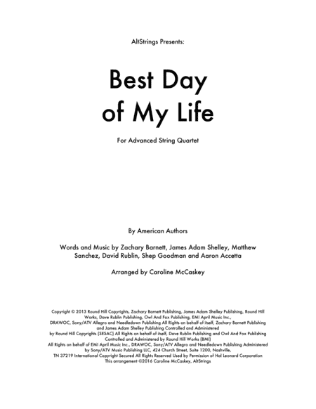 Best Day Of My Life (arr. Caroline McCaskey)