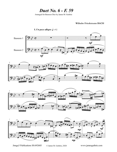 WF Bach: Duet No. 6 for Bassoon Duo (arr. James M. Guthrie, ASCAP)