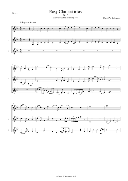 Blow away the  morning dew for clarinet trio (arr. David Warin Solomons)