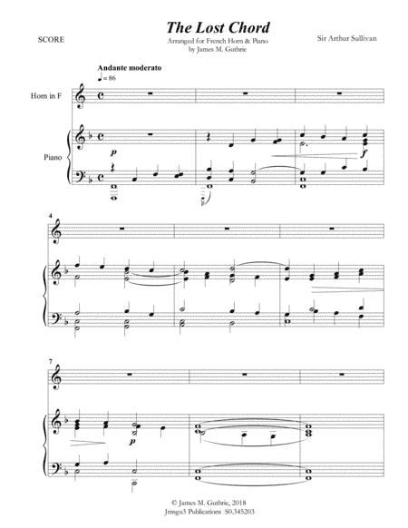 Sullivan: The Lost Chord for French Horn & Piano (arr. James M. Guthrie, ASCAP)