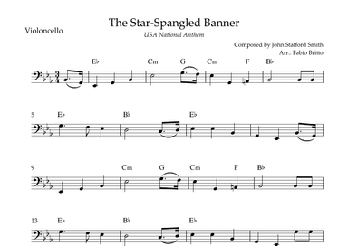The Star Spangled Banner (USA National Anthem) for Cello Solo with Chords (Eb Major) (arr. Fabio Britto)