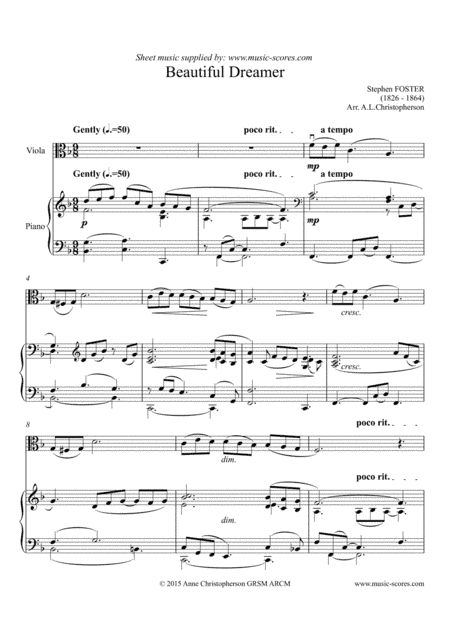 Beautiful Dreamer - Viola and Piano (arr. Anne L Christopherson GRSM ARCM)