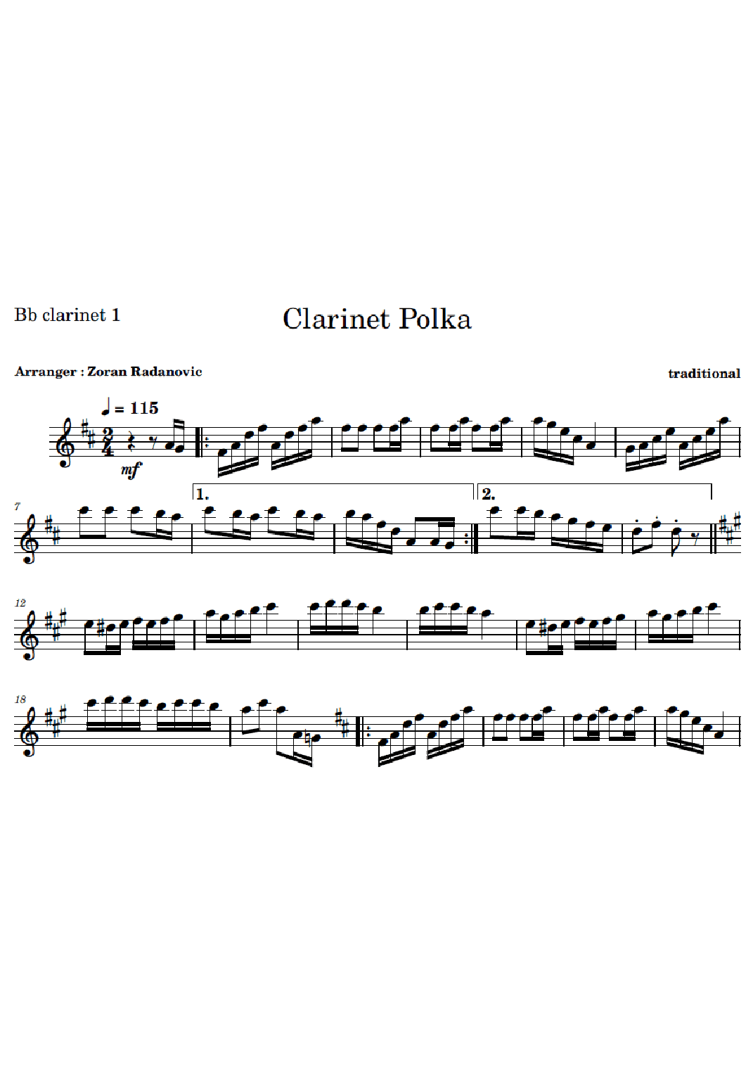 Clarinet Polka - Der Klarinettenmuckl - for Bb clarinet quintet (arr. Zoran Radanovic)