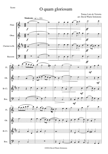 O quam gloriosum (Oh how glorious) for wind quartet (arr. David Warin Solomons)