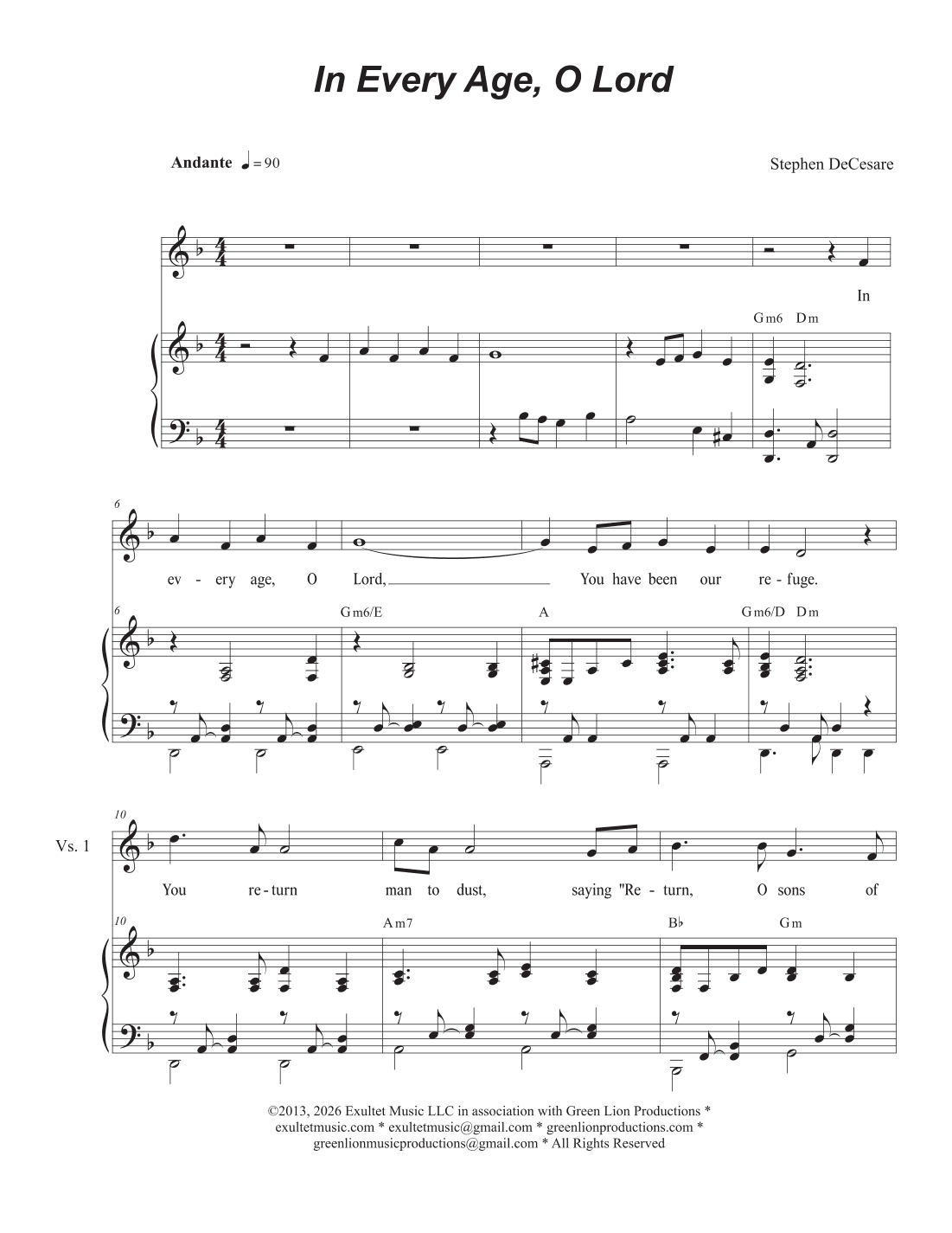 In Every Age, O Lord (Unison choir)