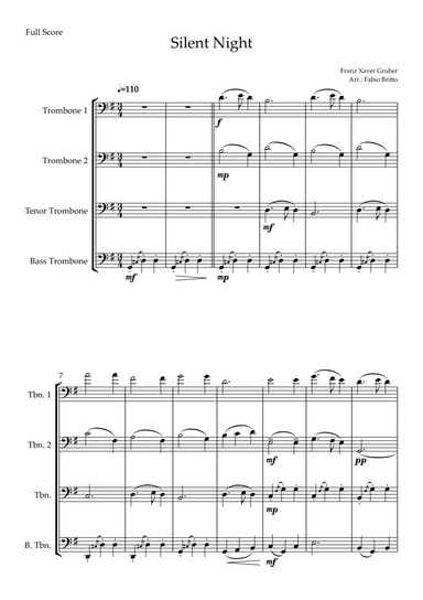 Silent Night (Christmas Song) for Trombone Quartet (arr. Fabio Britto)