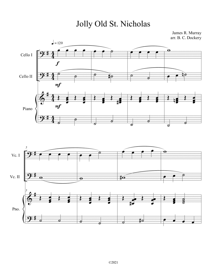 Jolly Old St. Nicholas (Cello Duet with Piano Accompaniment) (arr. B. C. Dockery)