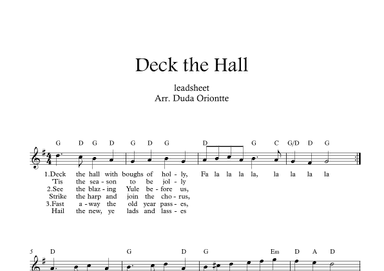 Deck the Halls  (G major - leadsheet - with lyrics) (arr. Duda Oriontte)