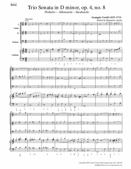Corelli - Trio Sonata op. 4, No. 8 in D minor for 2 violins, cello, and harpsichord (arr. Benjamin Ayotte)