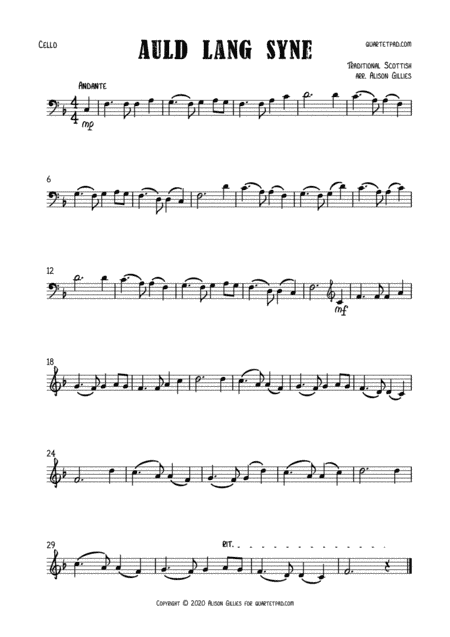 Auld Lang Syne - Solo Cello (arr. Alison Gillies)