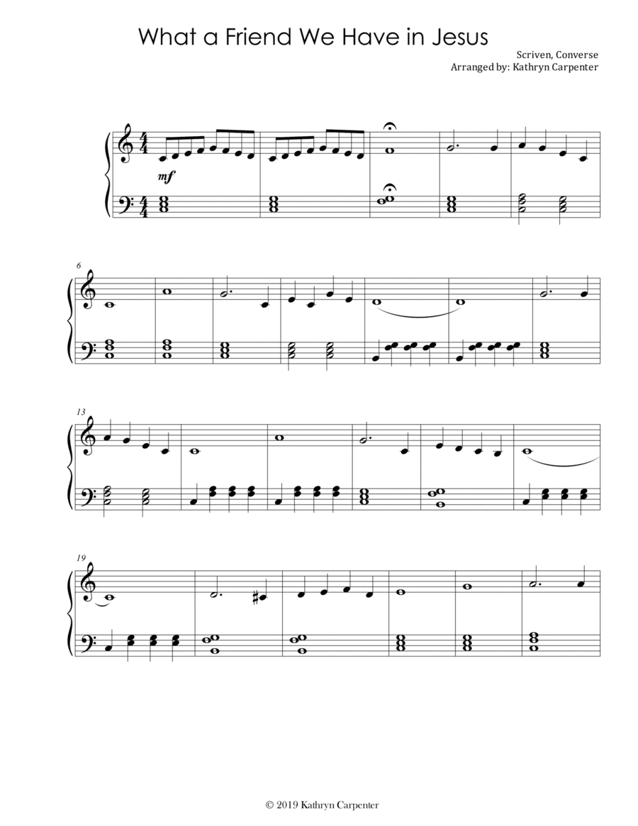 What a Friend We Have in Jesus (Piano, Level 2A) (arr. Kathryn Carpenter)