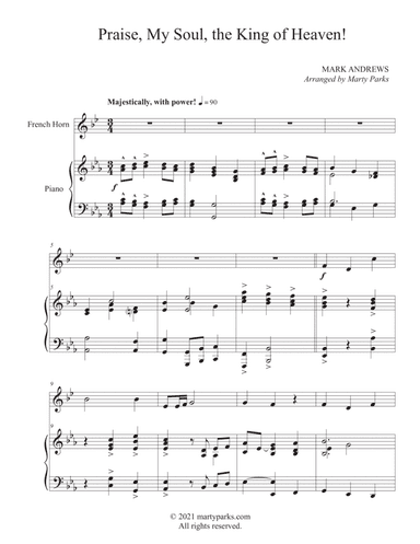 Praise, My Soul, the King of Heaven! (French Horn - Piano) (arr. Marty Parks)
