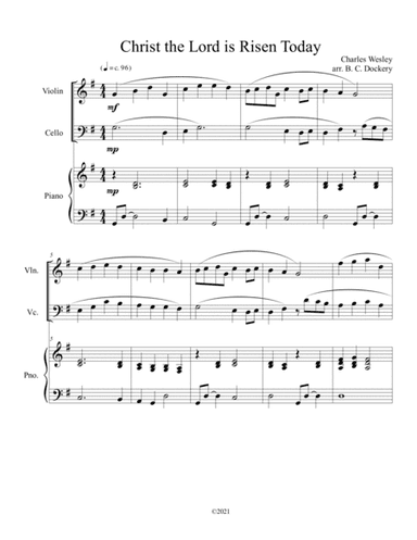 Christ the Lord is Risen Today (violin and cello duet) with optional piano accompaniment (arr. B. C. Dockery)