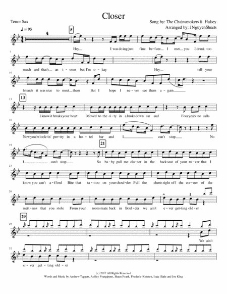 Closer (arr. JNguyenSheets)