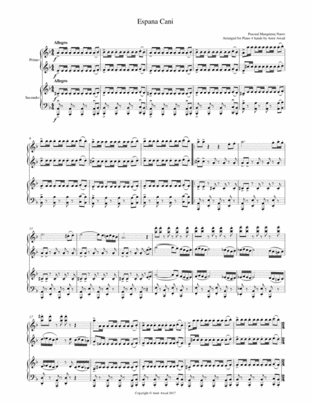 España cañí (Espana Cani) for 4 hands Piano Duet (arr. Amir Awad)