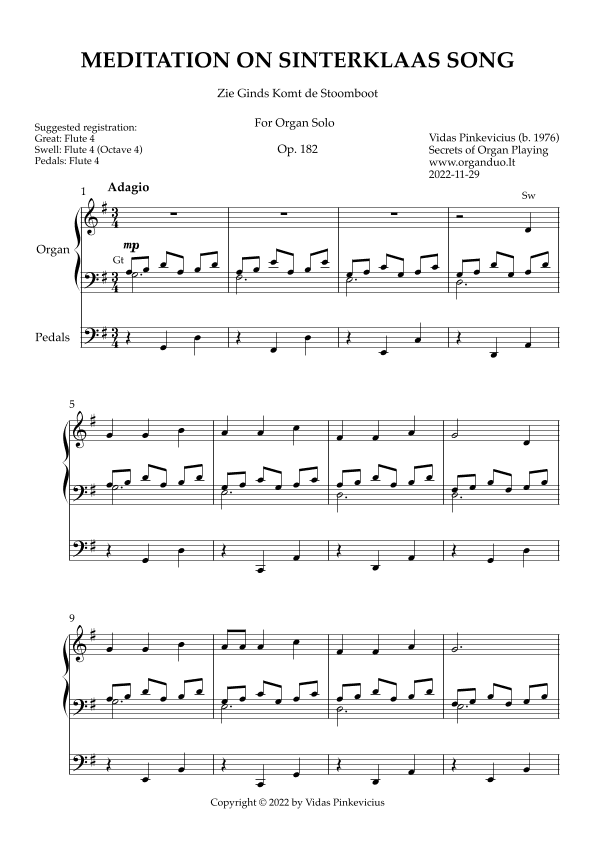 Meditation on Sinterklaas Song, Op. 182 (Organ Solo) by Vidas Pinkevicius