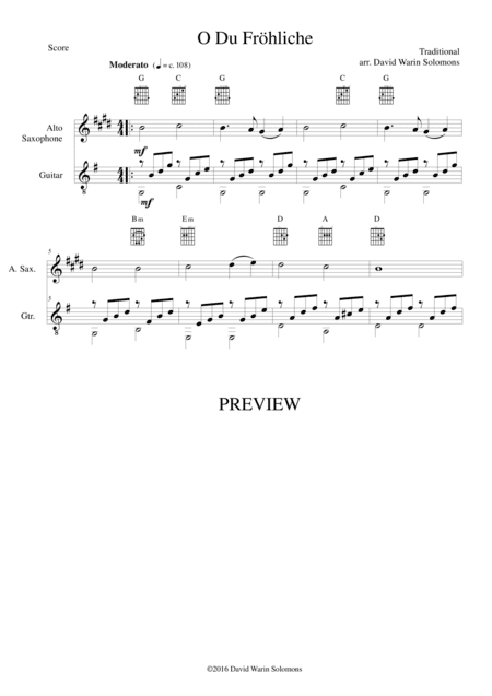 O du fröhliche (O Sanctissima) for alto saxophone guitar (simple version) (arr. David Warin Solomons)