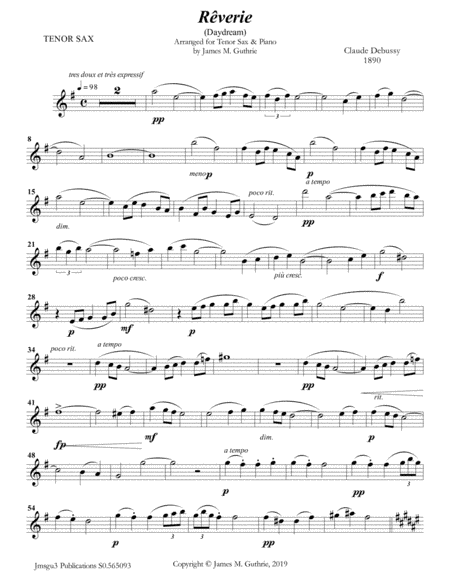 Debussy: Reverie for Tenor Sax & Piano (arr. James M. Guthrie)