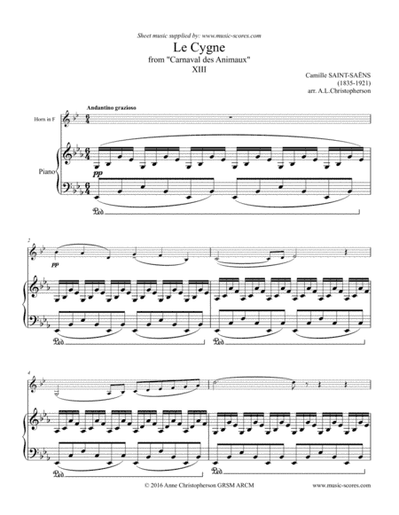 The Swan, or Le Cygne - French Horn and Piano (arr. Anne L Christopherson GRSM ARC)