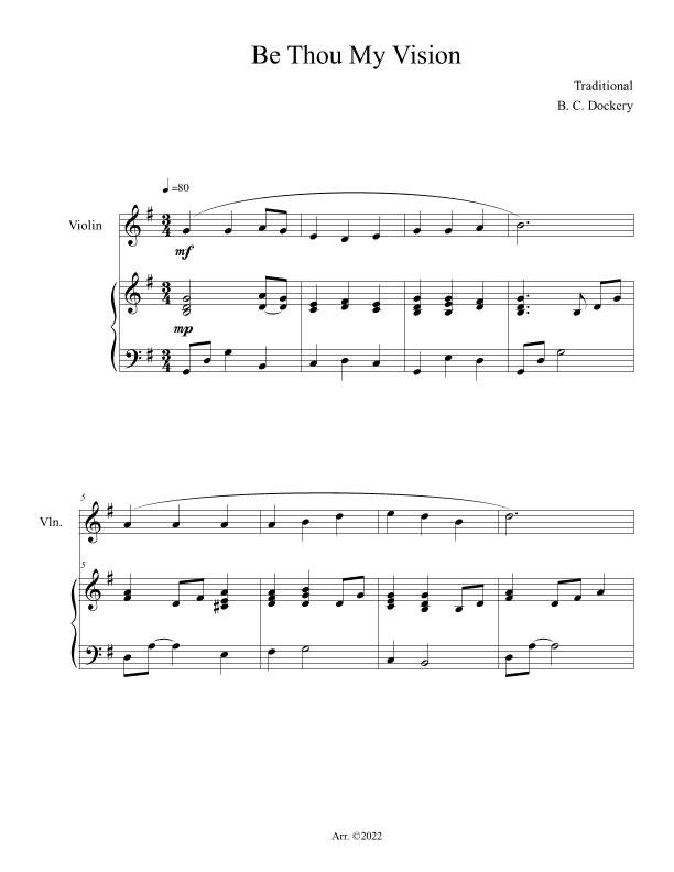 Be Thou My Vision (Violin Solo with Piano Accompaniment) (arr. B. C. Dockery)