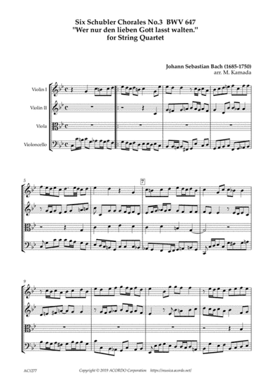 Schubler Chorales No.3 BWV.647 "Wer nur den lieben Gott lasst walten" for String Quartet (arr. Kamada, Mikio)