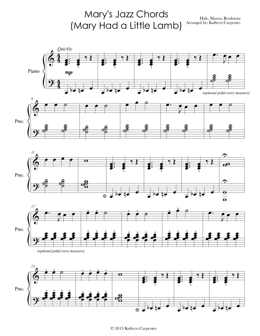 Mary's Jazz Chords (Mary Had a Little Lamb) (arr. Kathryn Carpenter)