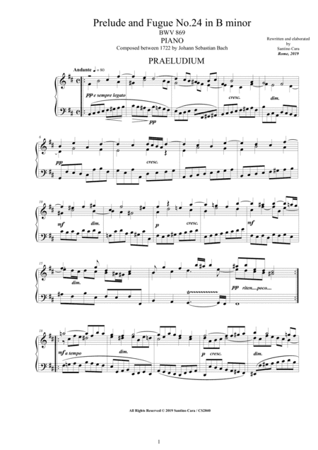 Bach - Prelude and Fugue No.24 in B minor BWV 869 for Piano (arr. Santino Cara)