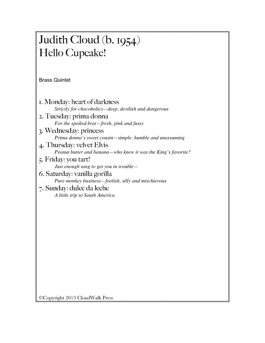 Hello Cupcake! for Brass Quintet