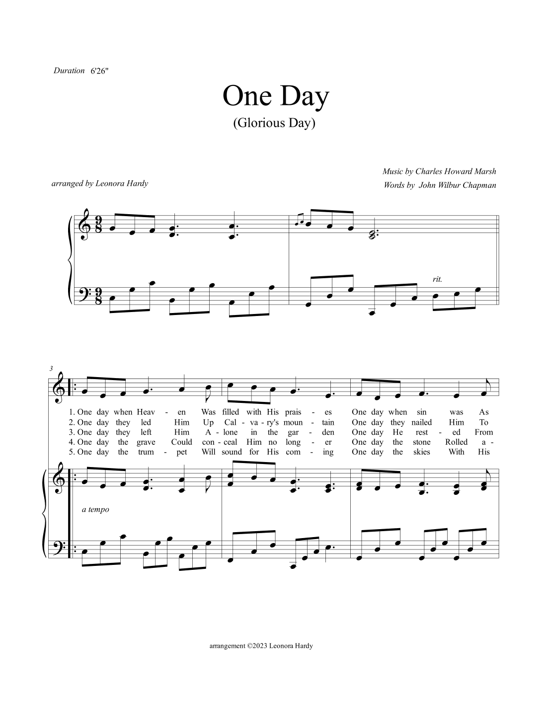 One Day (Glorious Day) (arr. Leonora Hardy)