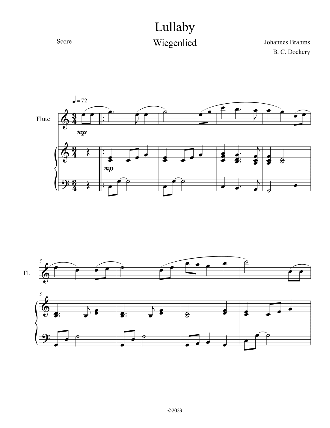 Brahms's Lullaby (Flute Solo with Piano Accompaniment) (arr. B. C. Dockery)