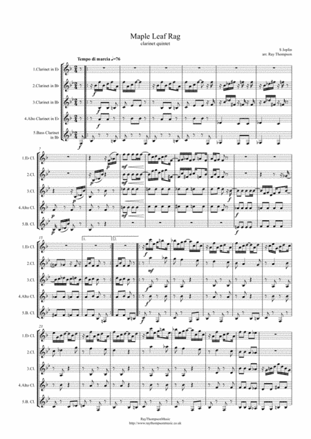Scott Joplin: Maple Leaf Rag - clarinet quintet (arr. Ray Thompson)