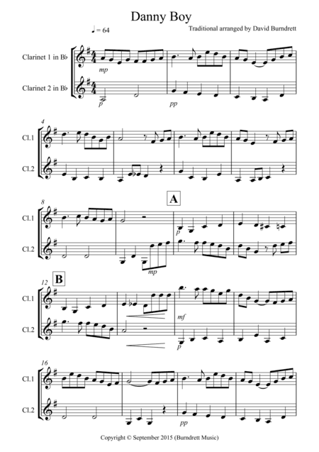Danny Boy for Clarinet Duet (arr. David Burndrett)