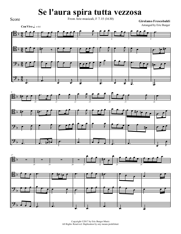 Se l'aura spira tutta vezzosa for Trombone or Low Brass Quartet (arr. Eric Burger Music)
