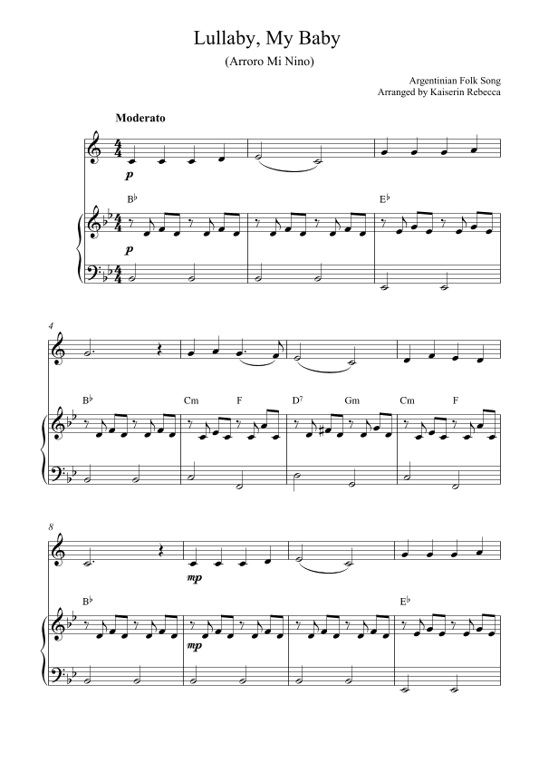 Lullaby, My Baby (Arroro Mi Nino) (arr. Kaiserin Rebecca)