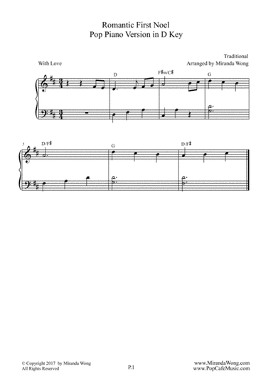 Romantic First Noel - Easy & Fancy Piano Version in D Key (With Chords) (arr. Miranda Wong)