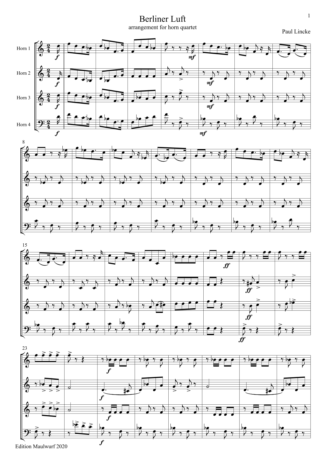 Berliner Luft (arr. Edition Maulwurf)