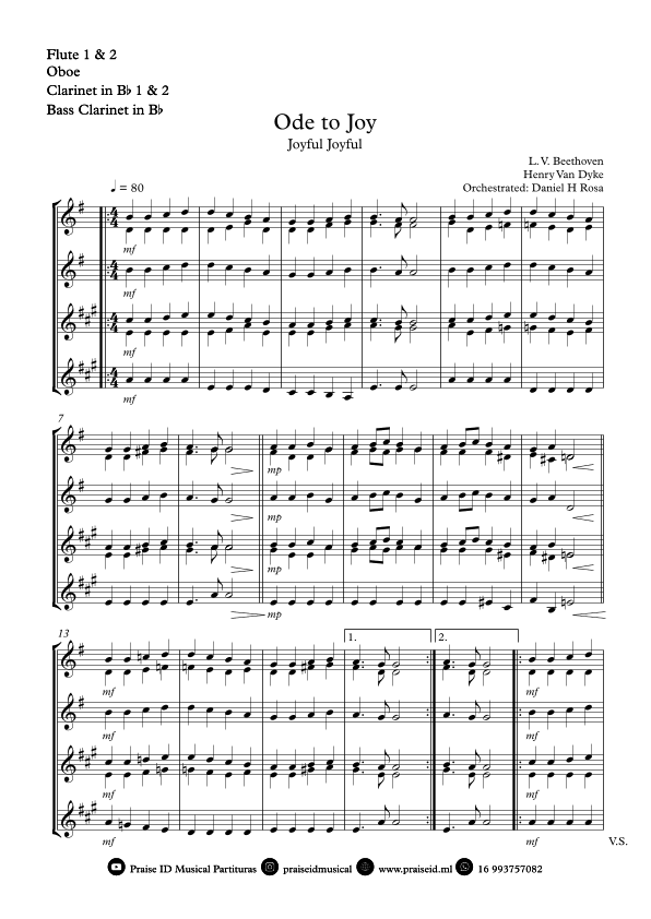 Ode to Joy - Joyful Joyful - Easy Woodwind Quartet (arr. Daniel H Rosa)
