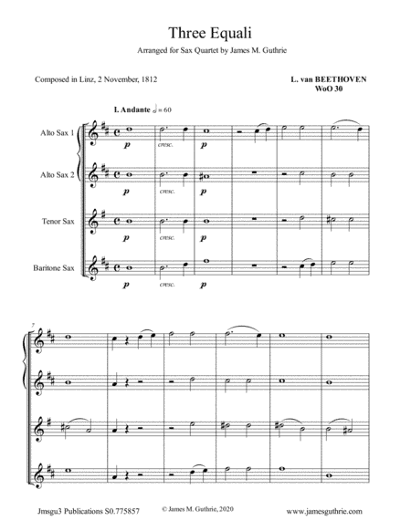 Beethoven: Three Equali WoO 30 for Sax Quartet (arr. James Guthrie, ASCAP)