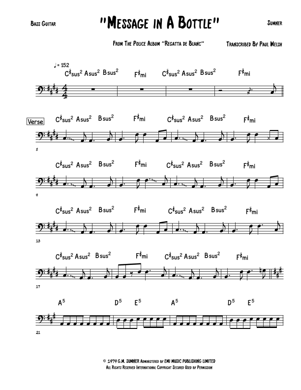 Message In A Bottle (arr. P Welsh)