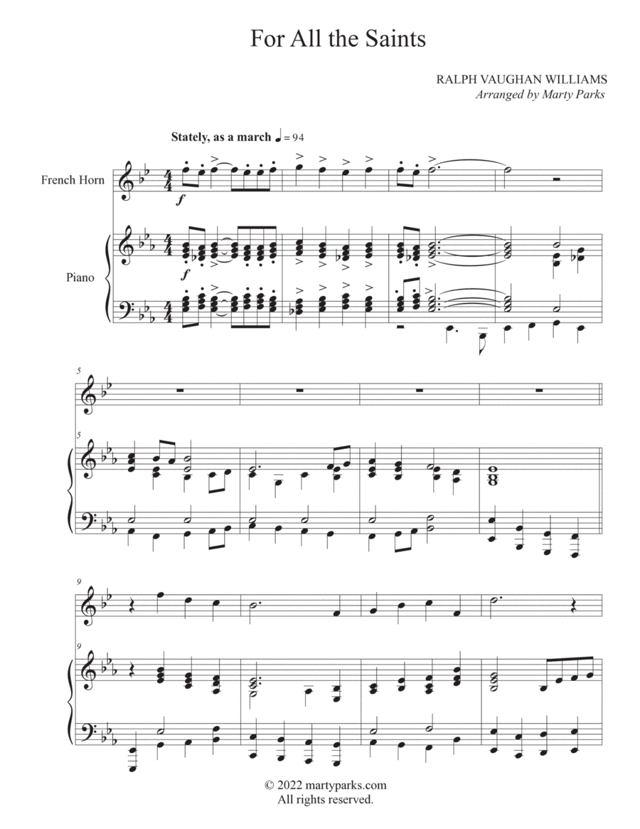 For All the Saints (French Horn - Piano) (arr. Marty Parks)
